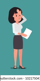 The girl grabs her head, when she sees the report. Vector illustration. Suitable for animation (individual segments)