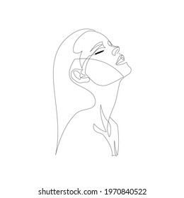 Girl with graceful curves drawn with one black line on a white background