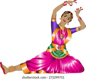 girl in a graceful pose Indian dance on a white background