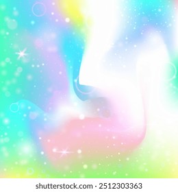 Niña Gradiente. Patrón Kawaii amarillo. Princesa Holograma. Invitación colorida de cuento de hadas. Fondo místico verde. Invitación a Pink Sparkles. Brillo del arco iris. Gradiente de Dream Girl.