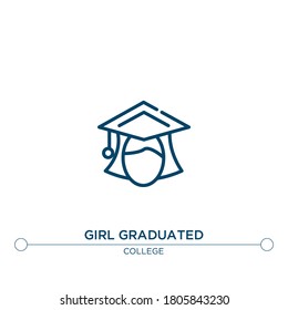 girl graduated vector line icon. Simple element illustration. girl graduated outline icon from college concept. Can be used for web and mobile
