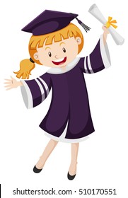 Girl in graduation gown holding degree illustration