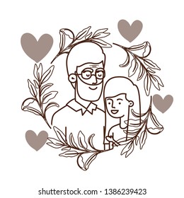 girl and grandfather with garland character