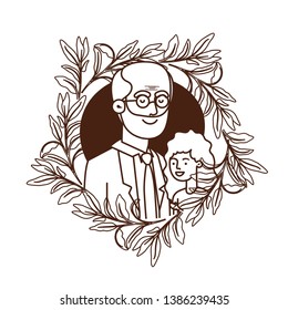 girl and grandfather with garland character