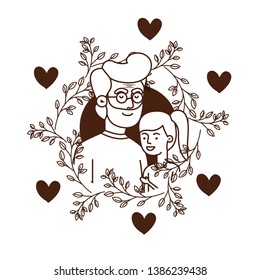 girl and grandfather with garland character