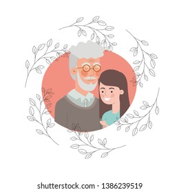 girl and grandfather with garland character
