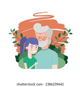 girl and grandfather with landscape character