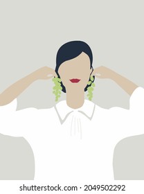 А girl with grapes in her hands, vector illustration in naive style for printing on fabric and paper.