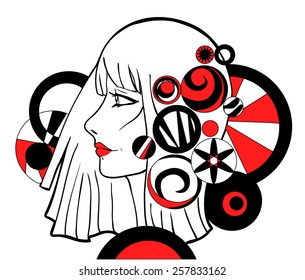 Girl with graphic elements. Vector illustration