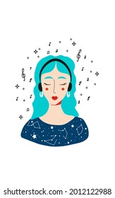 Girl Graphic Vector Background. Linear Flyer. Woman Fashion Print. Beauty Template.