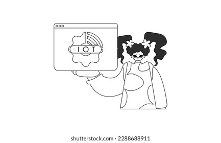 Girl grasping IoT-Logo, Vektorgrafik-Stil