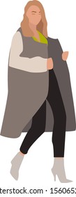 Girl with gray coat, illustration, vector on white background.