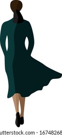 Girl in green dress, illustration, vector on white background.