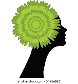 Girl with green flower in her hair