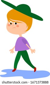 Girl with green hat, illustration, vector on white background.