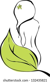 girl and a green leaf vector illustration 