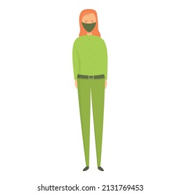 Girl in green with mask icon cartoon vector. Medical safety. Work prevention