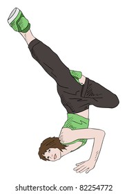 girl in green shirt in breakdance pose, vector