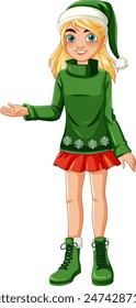 Girl in green sweater and Santa hat