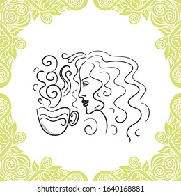 Girl and green tea. Vector illustration