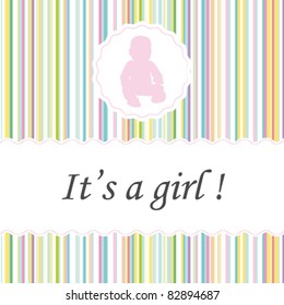 It's a girl ! Greeting card birth announcements. Vector illustration.