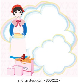 Girl with Groceries - Vector