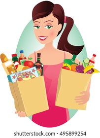 Girl with grocery shopping.