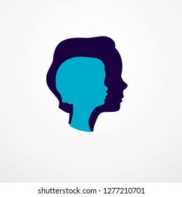 Girl growing to adult age years concept illustration, from child to teen and woman, period and cycle of life, getting old, maturation and aging. Vector simple classic icon or logo design.