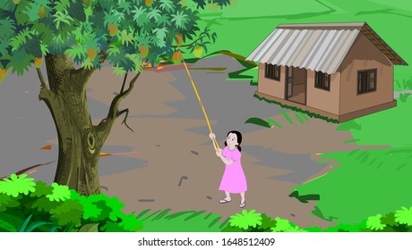 
girl is growing mango from a tree