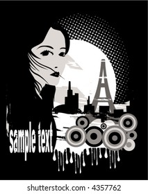 Garota, Design Grunge - Vetor