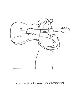 Girl with guitar drawn in line art style