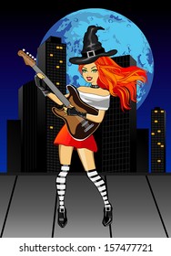 girl with a guitar on the roof
