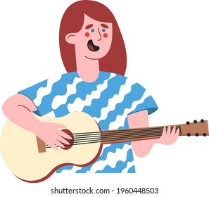 girl with a guitar on a white background. Vector 