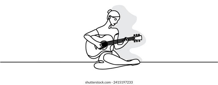 chica con guitarra con un dibujo de línea continua.