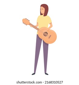 Girl guitar play icon cartoon vector. Singer kid. Musician song