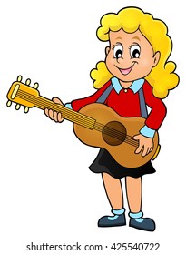 Girl guitar player theme image 1 - eps10 vector illustration.