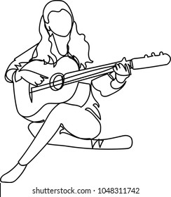 Girl With A Guitar. Single Line Drawing