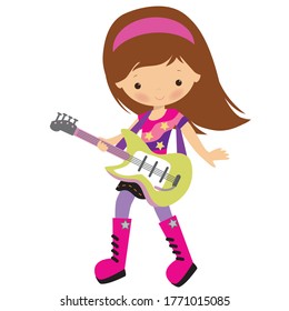 Girl with a guitar vector cartoon illustration