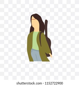 Girl with guitar vector icon isolated on transparent background, Girl with guitar logo concept