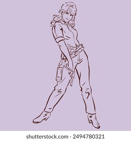 Chica con una pistola posando Vector para la ilustración, tarjeta, decoración