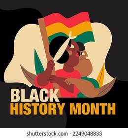 Girl and guy africans holding flag of south africa, vector illustration on dark background, black history month, hand drawn