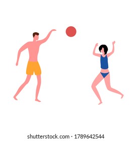 
Girl guy, beach volleyball, great design for any purpose. Cartoon flat vector illustration. Summer rest. Happy young family set.