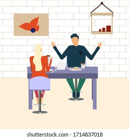 
Girl and guy in a cafe for a romantic meeting, vector illustration