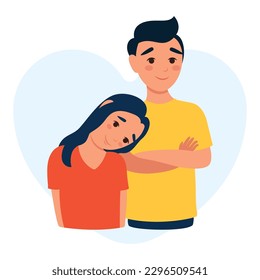 Girl with a guy. Concept of reconciliation, friendship and trust and family support. vector