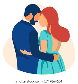 Girl with a guy cuddling. Couple in love. Wedding. Valentine's Day.