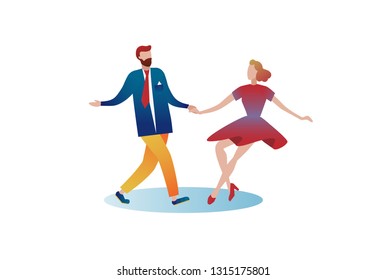 Girl and guy dance jitterbug on an isolated white background. Element for design. Vecotron flat gradient image