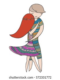 A girl and a guy dancing forro. Vector zen tangle illustration. Zentangle dance