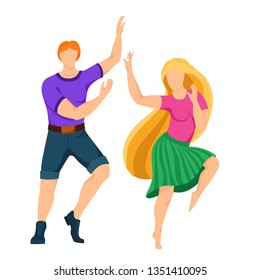 girl and guy dancing, vector illustration isolated on white background