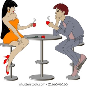 Girl and guy drinking coffee in a cafe