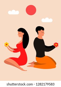 Girl and guy with flowers
